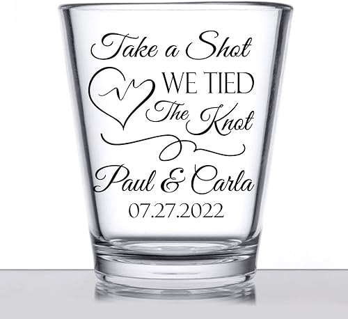 Miniatura 6 de Gafas de chupito de boda personalizadas, toma un tiro atamos el nudo, lindos favores de boda personalizables para invitados, vasos de chupito