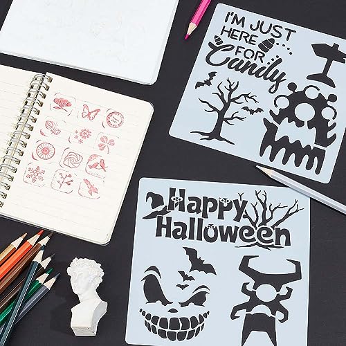 GORGECRAFT 15cm 24 Styles Witches Stencils Reusable Painting Halloween Stencil Plastic Drawing Templates DIY Decorative Pumpkins Ghosts Bats Black Cat Template Crafts for Wood Wall Decor - Image 4