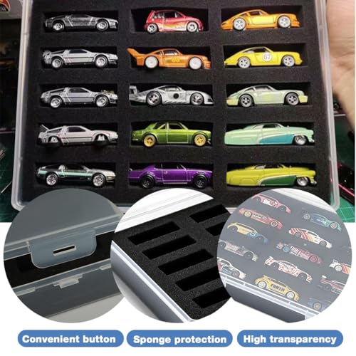 Image of HASTHIP 1: 64 Scale Model Car Storage Case for Hot Wheels with 15 Compartments Foam Insert Clear PP Storage Case with Lid Dustproof Organizer Box Diecast Model Car Display Organizer & Collection