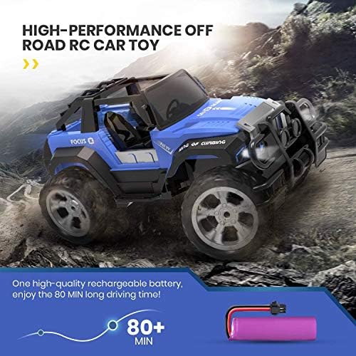 DEERC DE42 Remote Control Car Toy, RC Racing Cars with 80 Min Play Time for Kids, 1:18 Scale 2.4Ghz Off-Road RC Trucks with LED Light Auto Mode, All Terrain SUV Jeep Cars with Storage Case,Blue 2 51bdfJAmcZL. AC