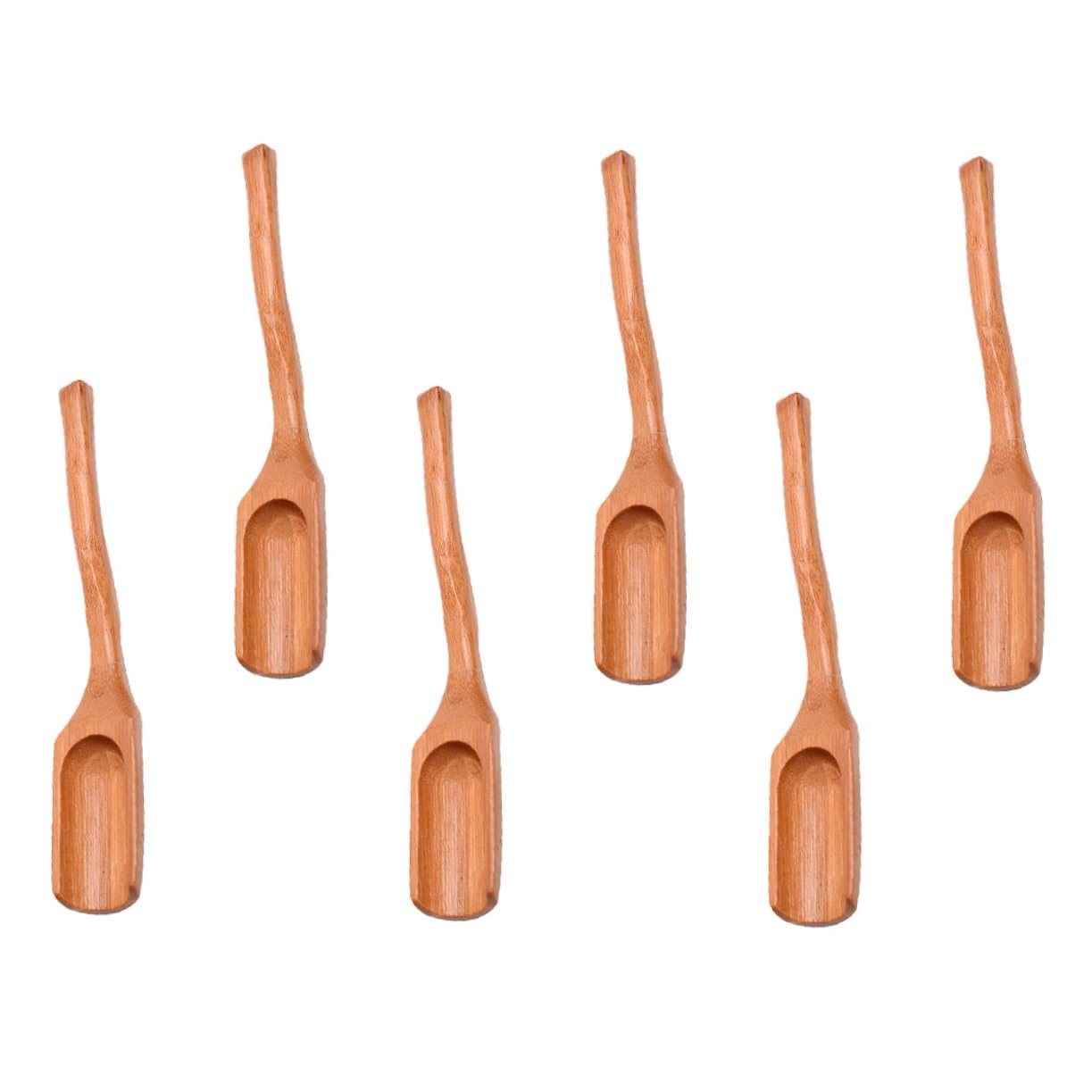 HAKIDZEL Premium Bamboo Tea Spoon Set 6pcs Long Handle Curved Scoop for Tea Leaves
