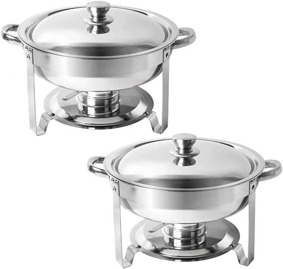 AIZYR Chafing Dish Buffet Set Stainless Steel Chafer, Round Chafing Dishes with Fuel Holder Buffet Warmer Sets for Wedding Party Event,2 Pack