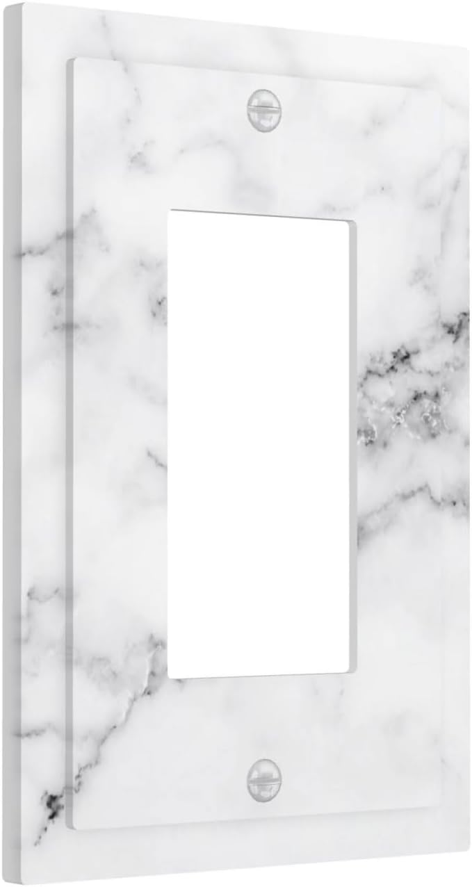 White Gray Marble 1 Gang Single Rocker Light Switch Plates Grey Wall Plate Outlet Lightswitch Faceplate Covers Decorative Socket for Livingroom Bedroom Kitchen
