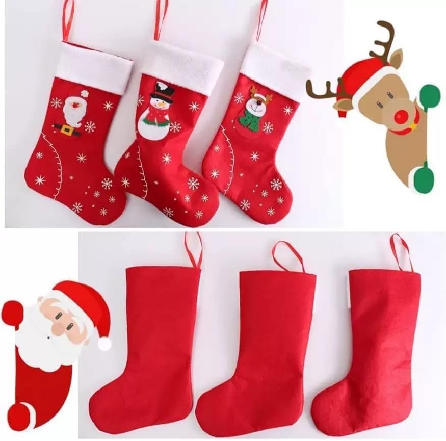 Miniatura 4 de Juego de 3 medias de Navidad con tres patrones diferentes, muñeco de nieve, Papá Noel, reno, adecuado para bolsas de caramelos, chimeneas, árboles