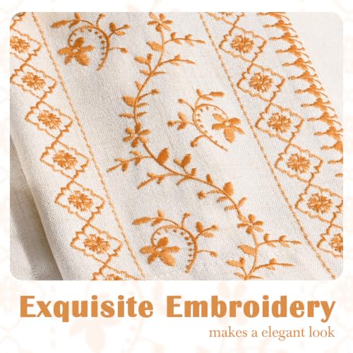 Image of Yinhua Boho Kitchen Curtains 36 Inch Length Orange Embroidered Floral Cafe Curtains, Light Filtering Farmhouse Kitchen Window Curtain Rod Pocket Short Tier Curtains for Windows, 26 inch W x 36 inch L