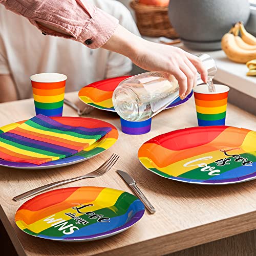 Qzyl 50 Pcs Pride Decorations, Disposable Pride Plates, Durable Love Is Love Lgbt Plates, Colorful Striped Paper Dinner Plates Dinnerware Set For Rainbow Pride Theme Lgbt Community Party Supplies #TOP6