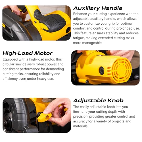 Image of Deli DL-YJ185-E1 1300W 7-1 /4 inch Corded Electric Circular Saw 24T Blade Easy Depth & Bevel Adjustment with Ergonomic Handle for Professional Use (Pack of 1, Yellow and Black)