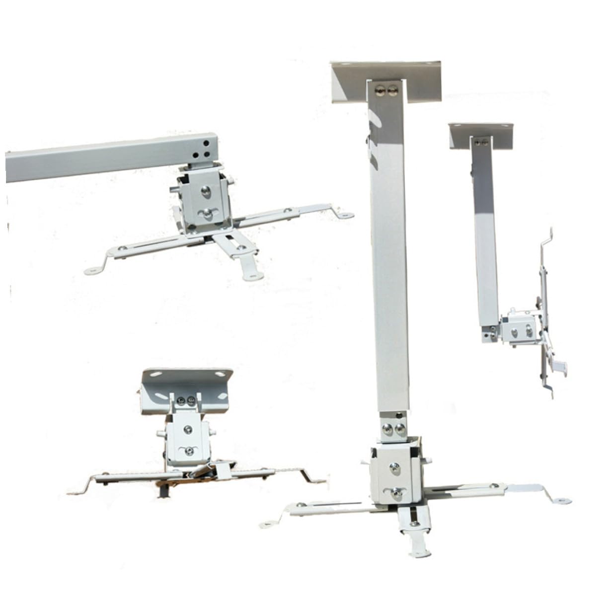 GALPADA Supporto da Soffitto per Proiettore in Ferro Bianco, Inclinabile e Regolabile 4 Bracci Articolati, Capacità 15kg, per Installazione a Soffitto