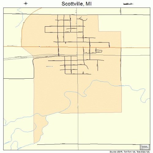 Large Street & Road Map of Scottville, Michigan MI Printed poster