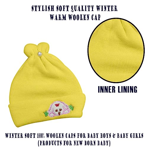 Image of Pack of 2 100% Woolen Cap for New Born Baby | Winter Warm Cap | Baby hat Cap for Winter | Woolen Cap for Baby, Kids