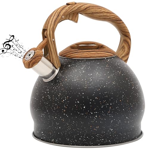 Belle Vous Tetera Negra 3L de Inducción con Silbato - Hervidor de Agua Silbante Vintage para Cocina de Gas o Induccion Vitroceramica Cocina o Camping - para Te Café e Infusiones