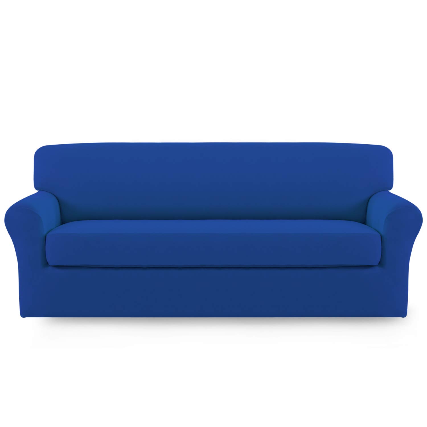 Easy-Going 2 Pieces Microfiber Stretch Sofa Slipcover – Spandex Soft Fitted Sofa Couch Cover, Washable Furniture Protector with Elastic Bottom Kids,Pet (Oversized Sofa, Classic Blue)