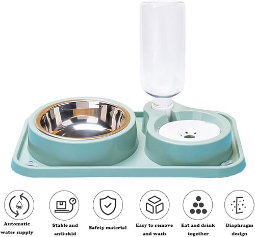 Cuencos dobles para perros y gatos juego de cuencos de agua y comida 2 en 1 con dispensador automático de agua por gravedad botella desmontable de