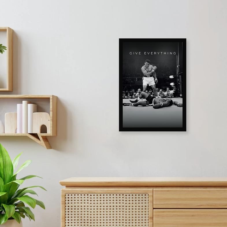 Image of CodersParadise Boxing Legend Motivational Poster Frame | Premium A4 Framed Wall Art for Bedroom, Office & Gym | inchGive Everything inch Inspirational Athlete Decor for Fighters & Sports Fans
