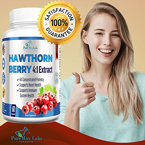 Yummyvite Hawthorn Berry 4:1 Extract - Immune System Support, Super Antioxidant, Hawthorn Berry Capsules Concentrated From 2660Mg Berries, 60 Capsules #TOP3