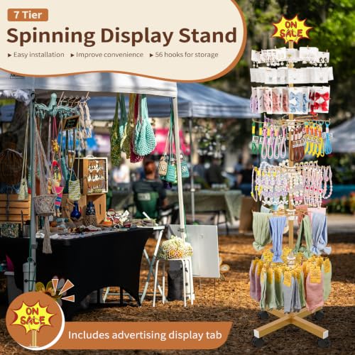 Image of Flenpptly Retail Display Stand, 7-Tier Rotating Display Rack for Store Display, Movable and Adjustable Spinning Display Stand for Earrings, Jewelry, Keychains, Socks Display (7-Tier Gold)