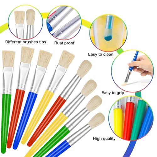 DAJING Kids Paint Brushes Set - 10Pcs Round & Flat Art Brushes, Soft Hog Bristle, Easy Clean, Perfect for Washable, Tempera, Acrylic Paints, Arts & Crafts, Gift Idea 3 DAJING Kids Paint Brushes Set - 10Pcs Round & Flat Art Brushes, Soft Hog Bristle, Easy Clean, Perfect for Washable, Tempera, Acrylic Paints, Arts & Crafts, Gift Idea - Image 3