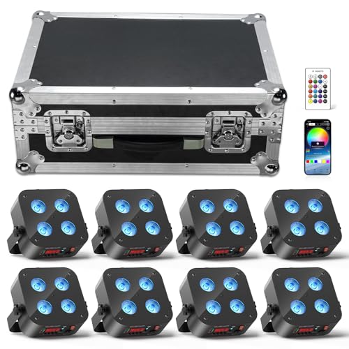 Mini Rechargeable Par Lights with Charging Case, 4 * 18W RGBWA UV 6 in 1 Battery Powered Upights, APP & Wireless DMX Control Stage Lights, Uplighting for Festival Party Wedding