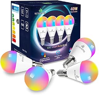 E14 Smart Bulb, ENSHINE Alexa Light Bulbs Small Screw, Colour and Tunable White WiFi Light Bulbs G45, Compatible with Alexa and Google Home, APP Remote Control, 5W(40W), 470lm, No Hub Required, 4 Pack