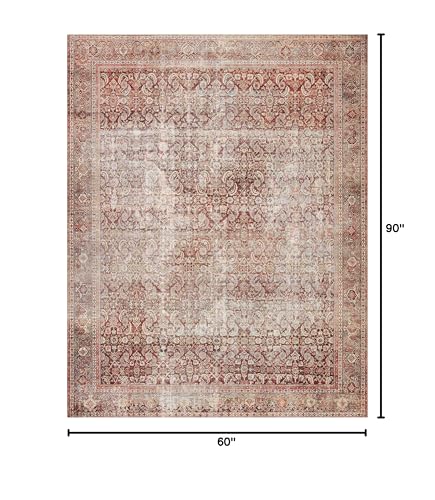 Loloi Layla Collection LAY-11 Cinnamon/Sage 5'-0" x 7'-6" .13" Thick Area Rug, Soft, Durable, Vintage Inspired, Distressed, Low Pile, Non-Shedding, Easy Clean, Printed, Living Room Rug