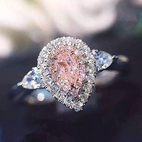 Yuren 3ct Pink/White Water Drop CZ Wedding Ring 925 Silver Women's Engagement Size 4-9 (US Code 6)