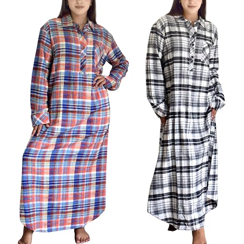 Sexy Basics Womens Flannel Sleep Shirt | Night Gown | Long Henley Soft Nightshirt Pajama -Multi Packs