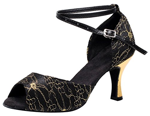 Chaussures de danse femme bout ouvert noir de salon latine taille 38.5