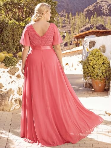 Image of Ever-Pretty Women's Chiffon Formal Evening Dresses for Curvy Women V-Neck Plus Size Floor Length Bridesmaid Dress