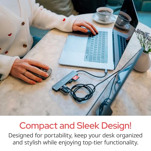 Image of Verbatim USB-C Essentials Multiport Hub - 7 Ports: (2) USB-A 3.0 /3.2 Gen 1, (2) USB-C 3.0 /3.2 Gen 1, SD and Micro SD Card Slots with 4K HDMI and Up to 100W Power Delivery | 7-port USB-C hub with 100W power delivery and HDMI for data transfer, multi-display support and multitasking