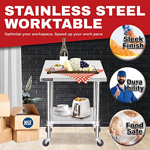 Image of DuraSteel 30x30 NSF Stainless Steel Cart - Heavy Duty Rolling Food Prep Table with Undershelf - Metal Utility Cart for Commercial Restaurant Kitchen, Laundry, Outdoor Portable BBQ Grill