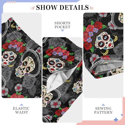 Skull Rose Floral Boys Long Pants Soft Trousers Elastic Waist Kids Lounge Bottoms with Pockets S-XL4
