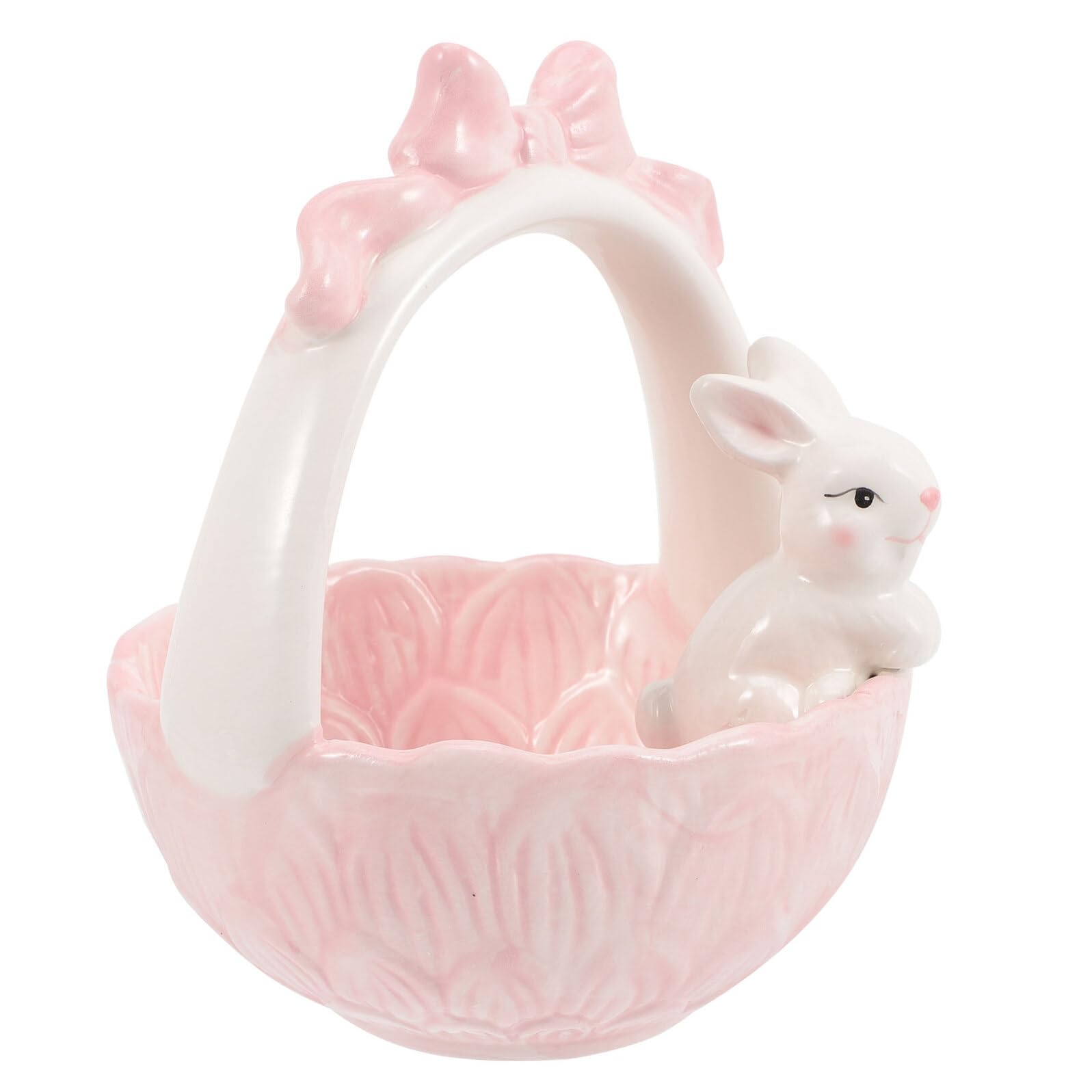 ULTECHNOVO Decorazione Pasquale Coniglio in Ceramica Rosa, Statuetta da Tavolo Adorabile e Realistica, per Casa e Vaso di Fiori Piccoli