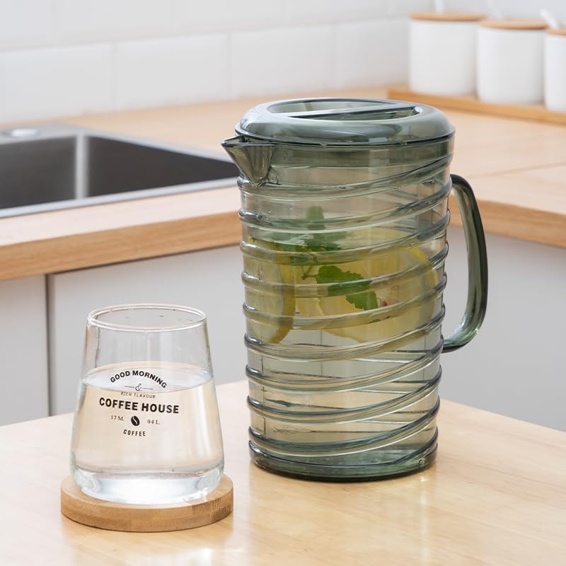 Tea Set 2L Plastic Water Pitcher Household Drinkware Jug With Lids Iced Tea Carafe For Coffee, Juice, Lemonade And Milk Teapot Set(Gris)