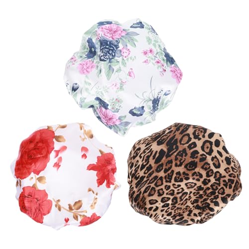 PACKOVE 3個 防水可能浴帽 レディースヘアプロテクションキャップ 軽量耐水バスルーム用ヘアケア帽 長短髪対応美容シャワーキャップ