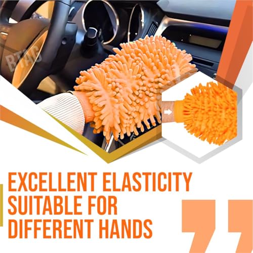 Image of Btag Double Sided Microfibre Wash Mitt Cleaning Gloves (2 Pcs, 2400 GSM, Size 26 X 19 Cm, Extra Large, Super Absorbent, Big Chenille Mitt Glove) (Orange)