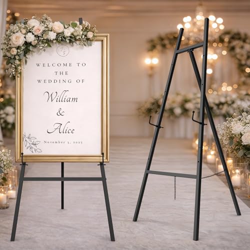 Black Easel Stand for Sign, 47' Heavy Duty Metal Display Easel with Adjustable Chain, 4-Tier Art Easel for Painting, Wedding Sign, Posters & Commercial Display