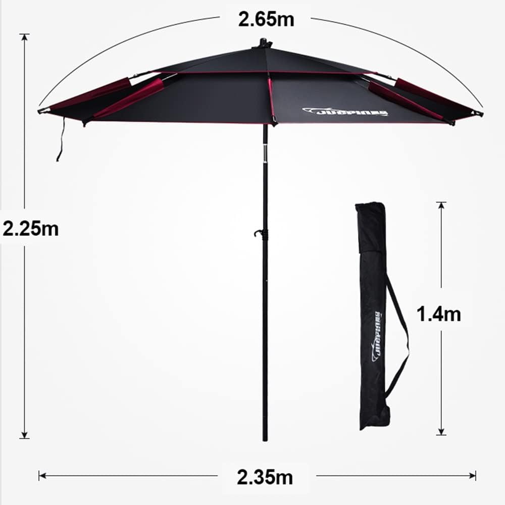 ZJIEX Windproof Fishing Parasol, Outdoor Beach Umbrella UV Protection Fishing Umbrella Portable Umbrella 8.5ft Sun Shade Shelter With Sand Anchor (Color : Black, Size : 260cm/8.5ft)