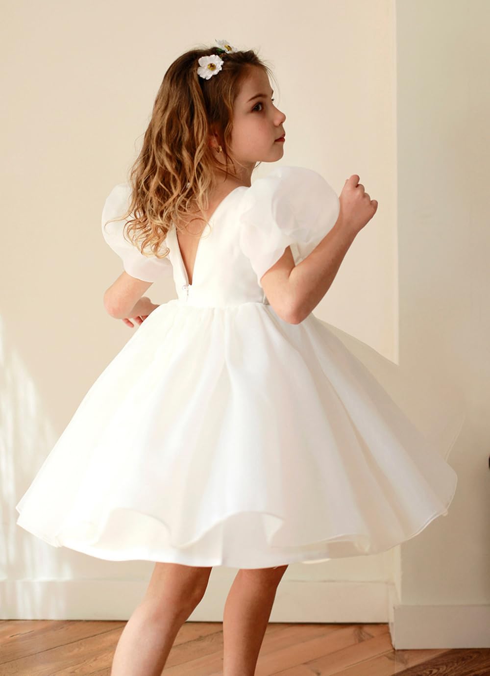 Toddler Flower Girl Dresses for Wedding Organza Puff Sleeve Prom Ball Gown for Girls Formal Party - Image 2