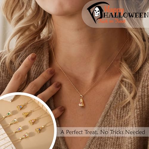 Halloween Gifts, Halloween Gifts for Women Teens Pumpkin Necklace Ghost Necklaces Gold Birthstone Necklace for Women Non Tarnish Adjustable Halloweens Basket Stuffers Decor3