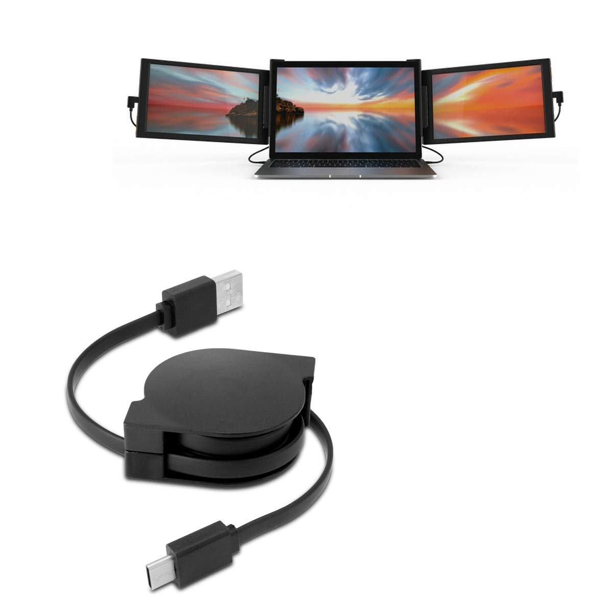 BoxWave Cable Compatible with Xebec Tri-Screen - miniSync - USB-A to USB Type-C, Retractable Cable - USB-A to USB Type-C