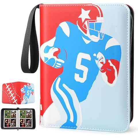 PUPTILY Card Binder 4-Pockets, 400 Pockets Card Holde Football Trading Cards,Display Case with Football Card Sleeves Card Holder Protectors Set for Football Cards - Red Cover