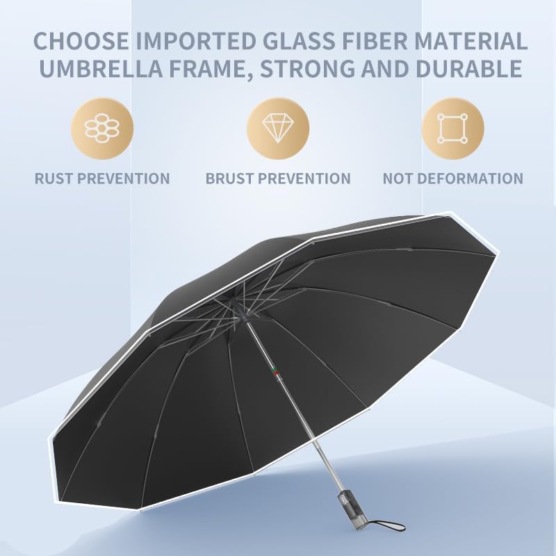 RUMBRELLA Inverted Folding Umbrella for Rain, 50 Inch Anti-UV Protection Automatic Car Travel Umbrella with Safety Reflective Strip