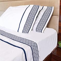 14- Navy Blue Embroidered White Sheet