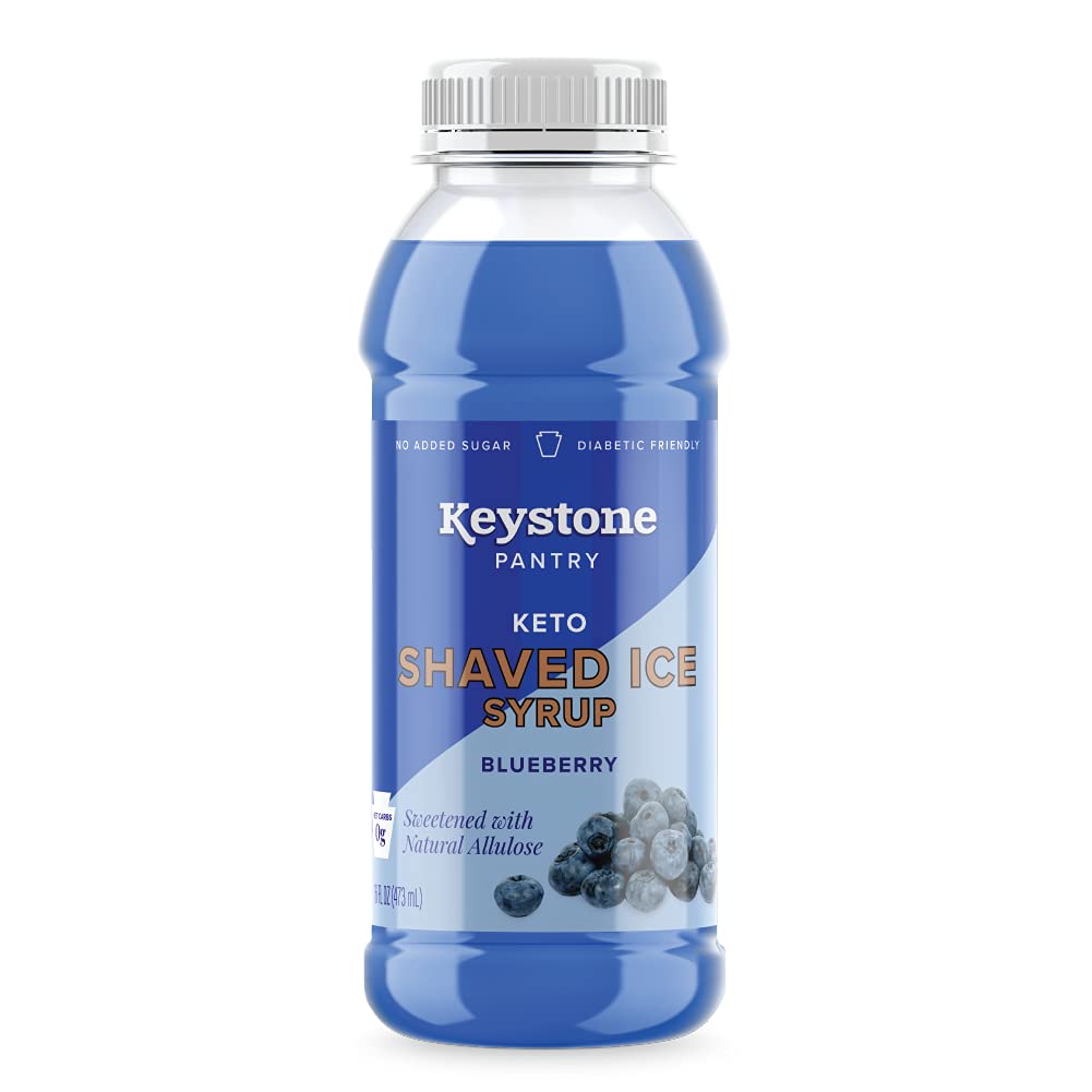Keto Shaved Ice Syrup Blueberry 2 pack 1 pint bottles Gluten Free Nut Free Allergen Free Dairy Free No added sugar 0 net carbs diabetic friendly
