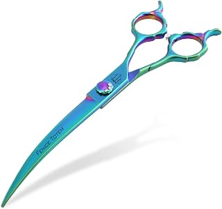 FeniceTotem Dog Grooming Scissors 7" Professional Pet Shears Japanese 440C Steel Straight & Curved - Sharp, Durable for Dogs Cats