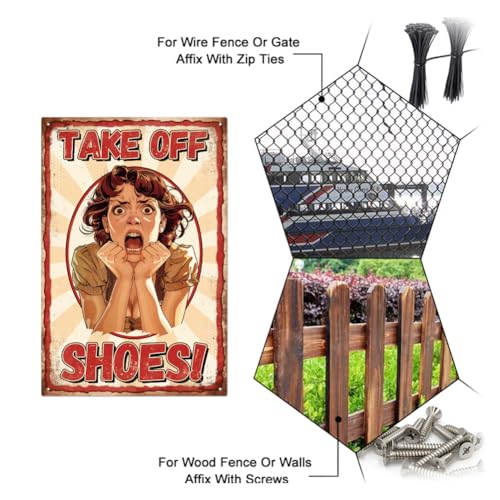 GLOBLELAND "Take Off Shoes" Funny Nervous Woman Metal Tin Sign 12x8in/30x20cm for Garage Garden Signs Art Plaque Poster Wall Decor for Home Kitchen Bar Club Coffee Shop - Image 4
