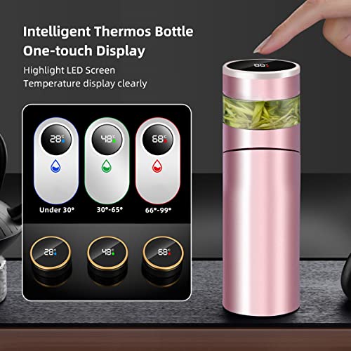 Tea Infuser Bottle - Coffee thermos - Smart Sports Water Bottle with LED Temperature Display,Double Wall Vacuum Insulated Water Bottle - Travel Tea Mug with Stainless Steel Filter (Pink) - Image 4