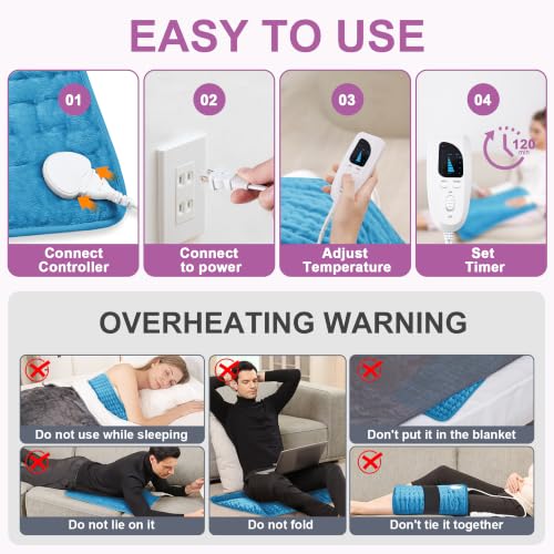 Image of Heating Pad,Electric Heating Pads,Heating Pad for Back,Blue,24x20 Inch | Heating Pads for Shoulder,Neck,Abdomen,Knee,Arms,Legs,Heat Pad for Birthday Father Mother Gift Women Men,6 Heat Settings