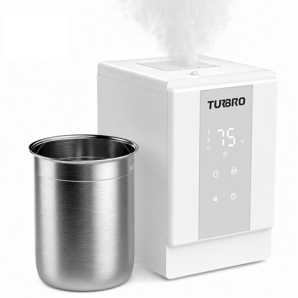 TURBRO 4L/1Gal 304 Stainless Steel Steam Humidifier, Warm Mist Humidifier for Bedroom Baby Nursery, 500 ml/h Output, Safe Dishwasher, Easy to Clean, GLS04
