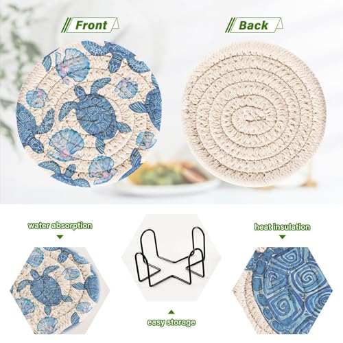 Dessous de verre protection de table en coton bleu avec support